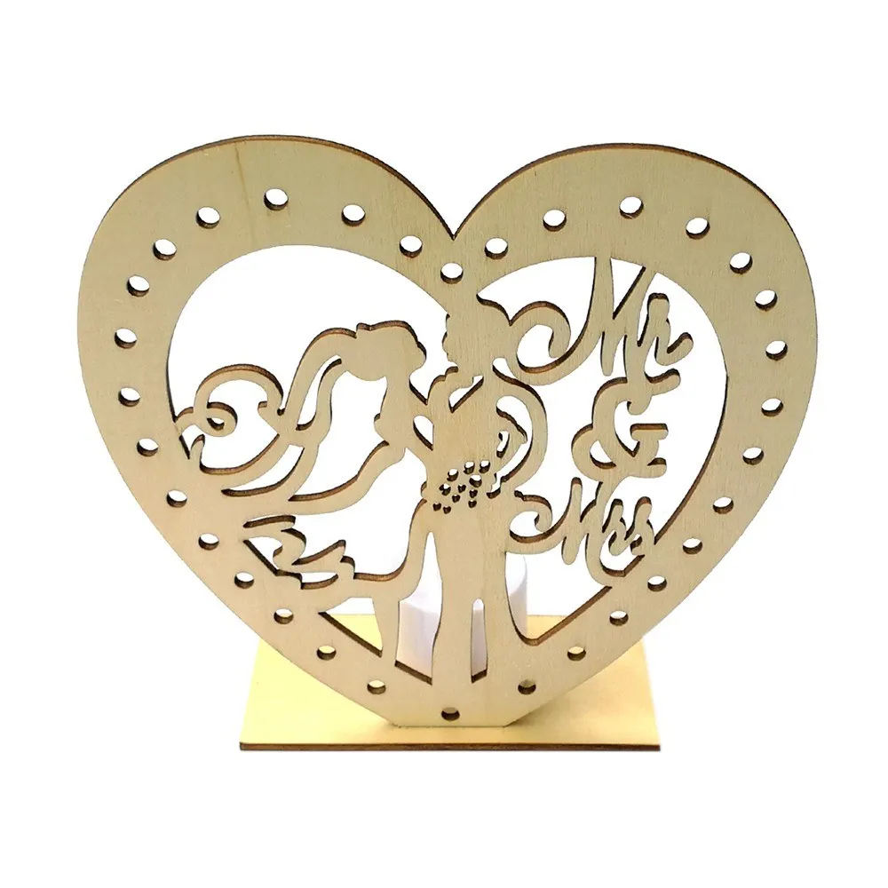 

Wooden wedding decorations heart-shaped crafts bride and groom romantic table board pendant with LED candle light wedding party