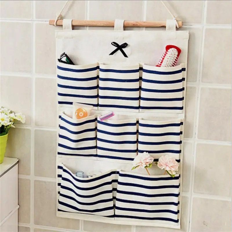 

Simple Cotton And Hemp Storage Hanging Bag Sundries Pouches Wall Door Hanging Bag 8 Pockets Pouches Wardrobe At Home Large