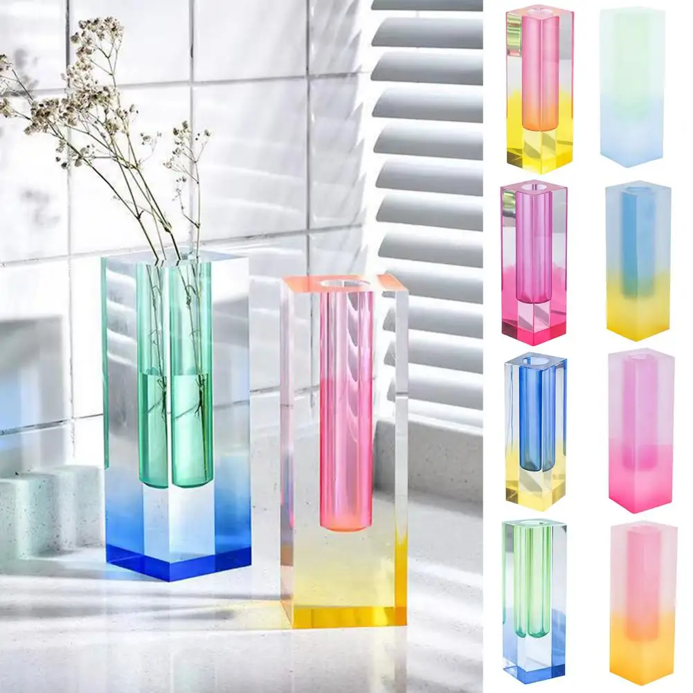 

Cuboid Vase Light Luxury European Style Faux Crystal Ornament Romantic Floral Arrangement Acrylic Pillar Vase Home Decor