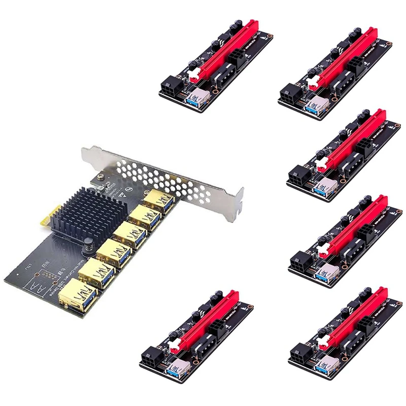 

PCIE 1X To 6 PCIE Graphics Card Expansion Card USB 3.0 Adapter Card Interface Motherboard With VER009S Extension Cable