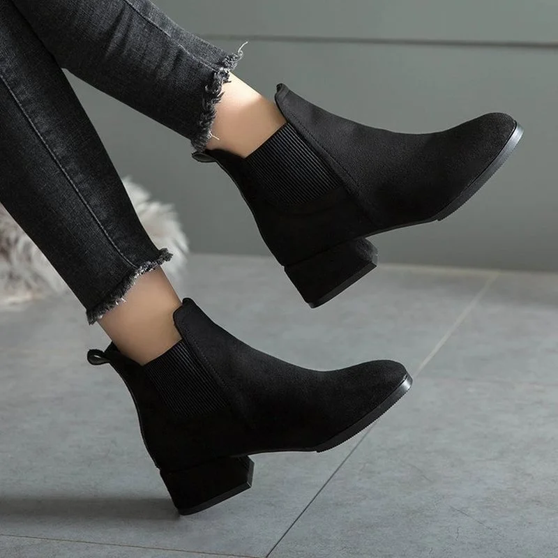 

Autumn and winter women's boots slip on thick heels women's ankle boots female ankle boots Suede casual women's boots