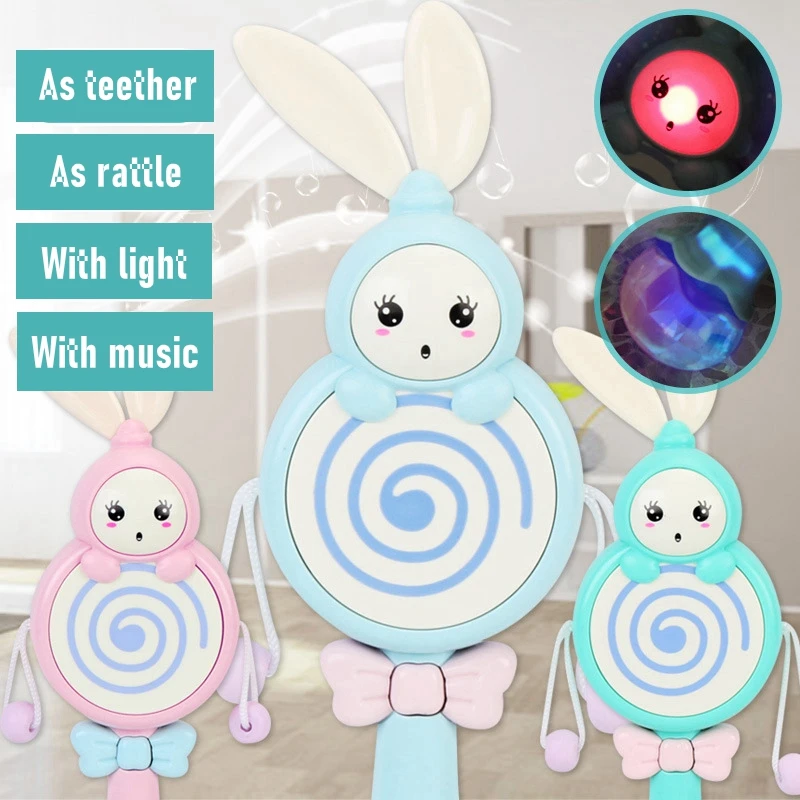 Baby Music Flashing Rattles Toys Infant Cute Rabbit Hand Bells Early Educational 0-12M Pink /Orange /Green /Blue | Игрушки и хобби