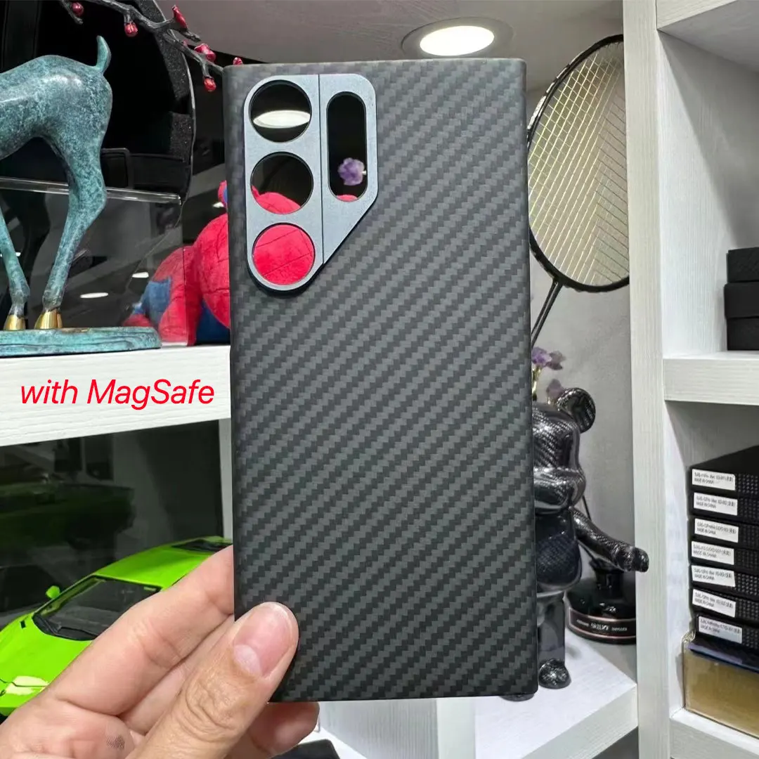 

Чехол из углеродного волокна с Magsafe для Samsung S23 Ultra S23 +, матовый черный защитный Магнитный чехол с арамидной застежкой для беспроводной зарядки