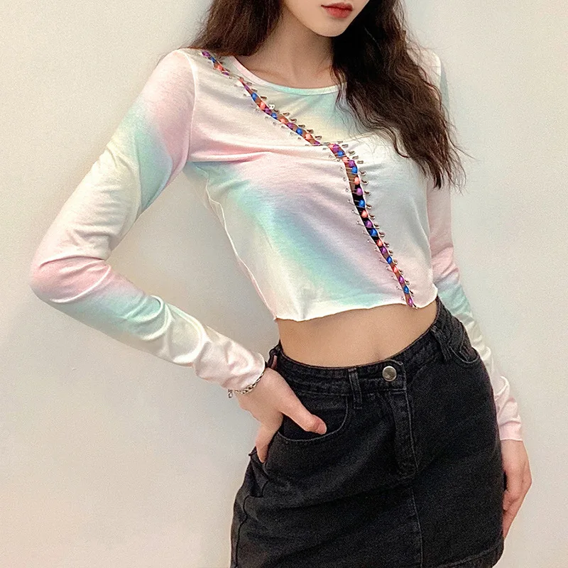 

2021 элегантный топ с длинными рукавами и круглым вырезом, Модный повседневный топ из мягкой ткани с асимметричным швом, уличная одежда, осенн...