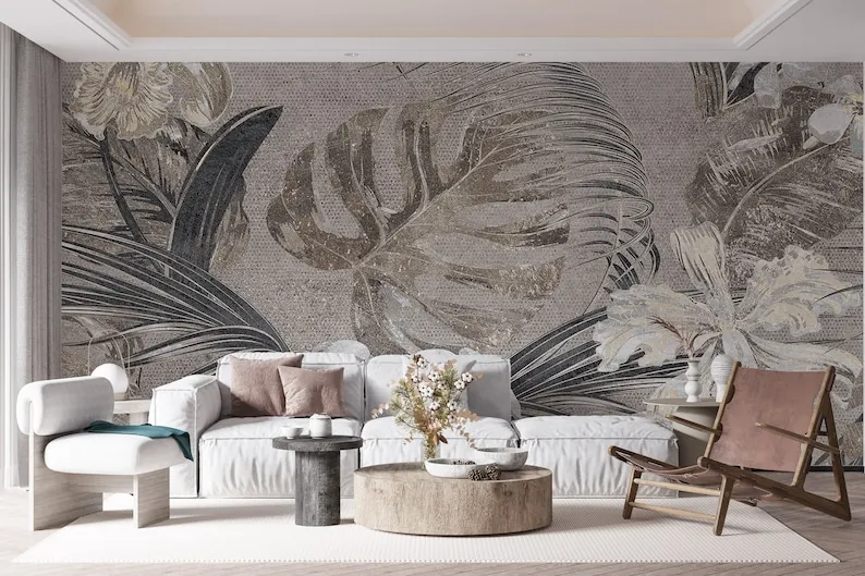 

Country Design Monstera Leaves Tropical Wallpaper, Retro Style Exotic Plants Removable Living Room, Peel And Stick Bedroom Wall