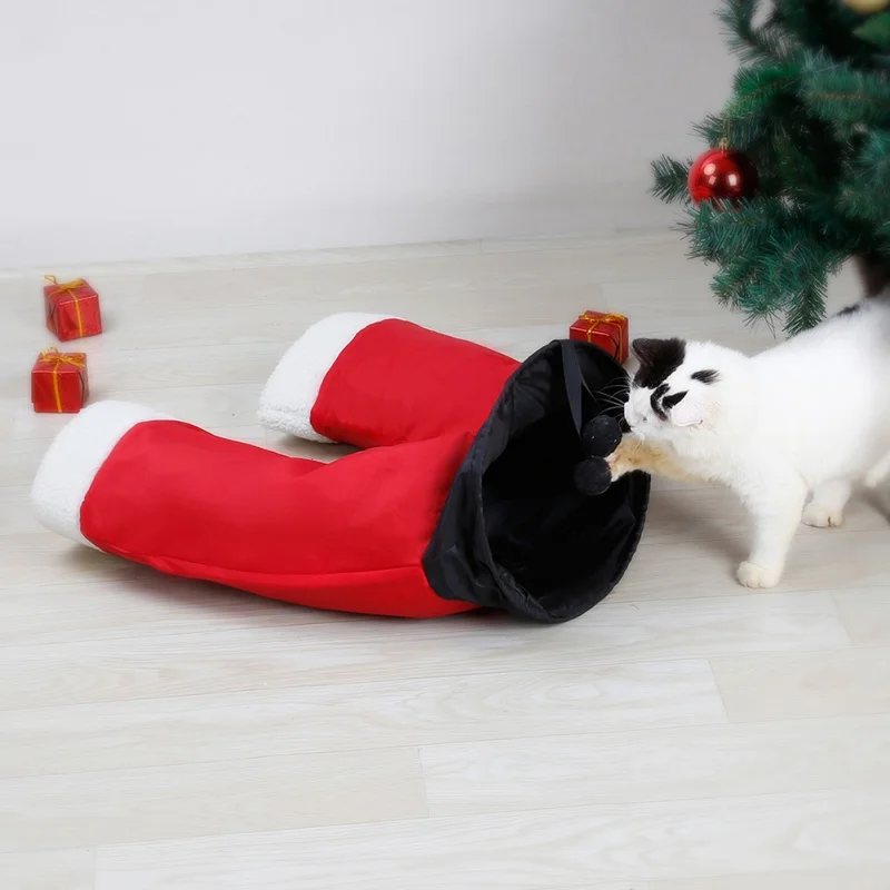 

Игрушки-туннели для домашних животных, котенок, тренировочная Интерактивная Веселая игрушка в форме брюк Санта-Клауса, Рождественский Деко...