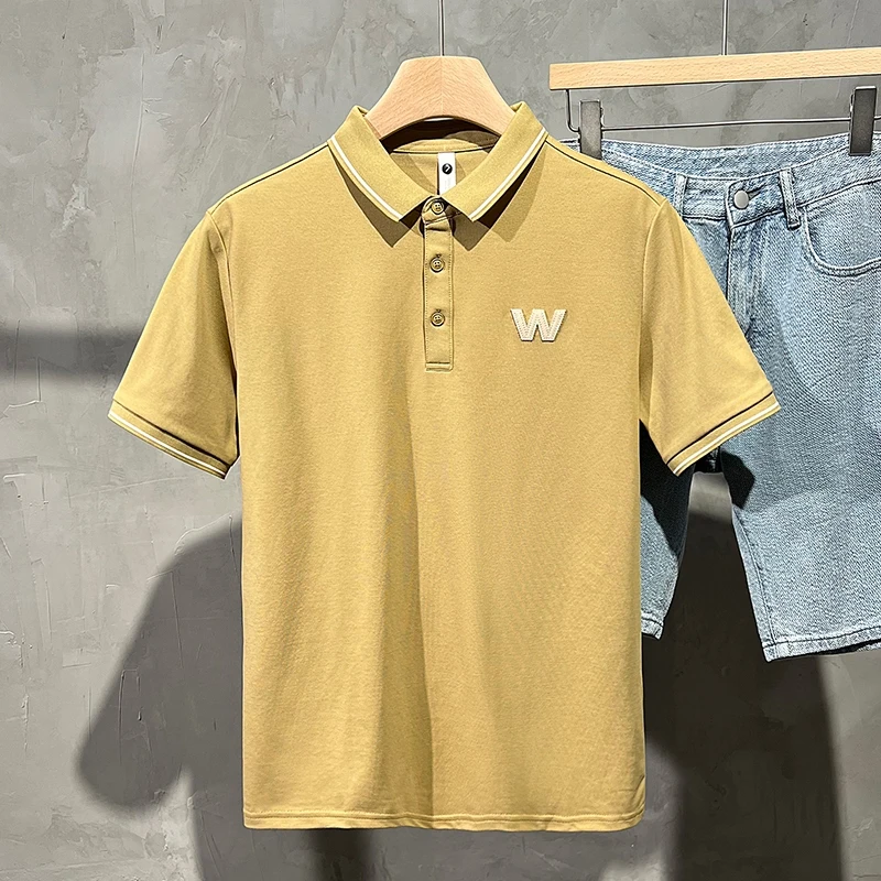 

Новинка 2022, Мужская футболка с короткими рукавами, деловая свободная повседневная мужская рубашка-поло большого размера с отложным воротни...