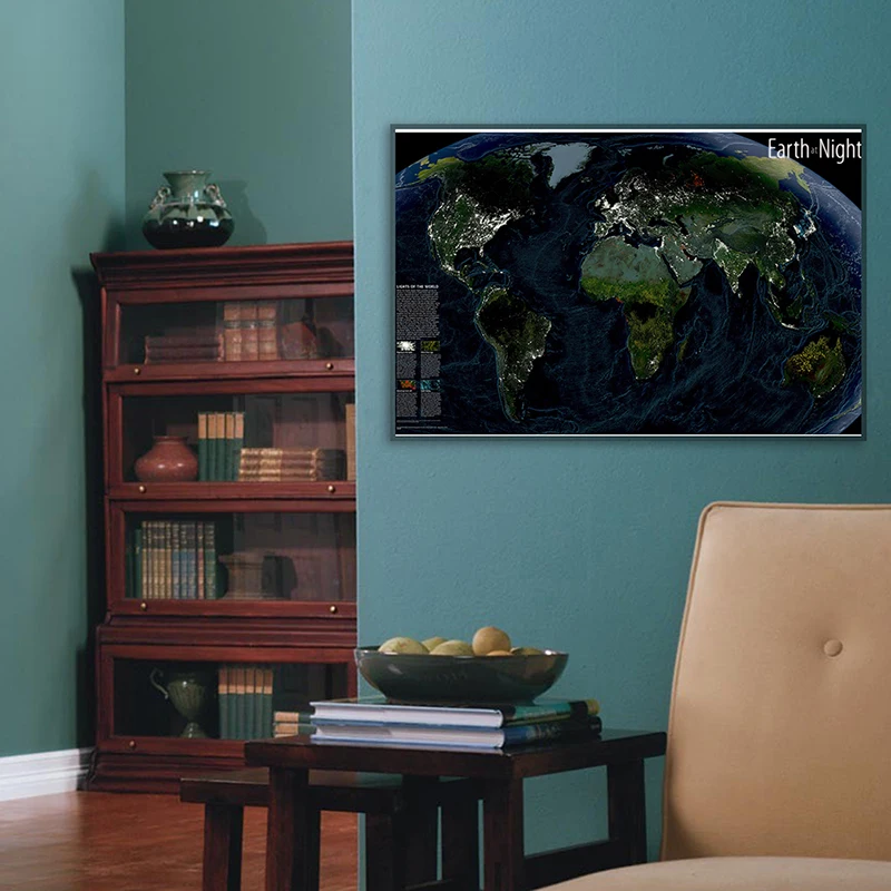 

90*60cm The Earth At Night Map Of The World Canvas Painting Vintage Decor Card Wall Art Poster Living Room Home Decoration