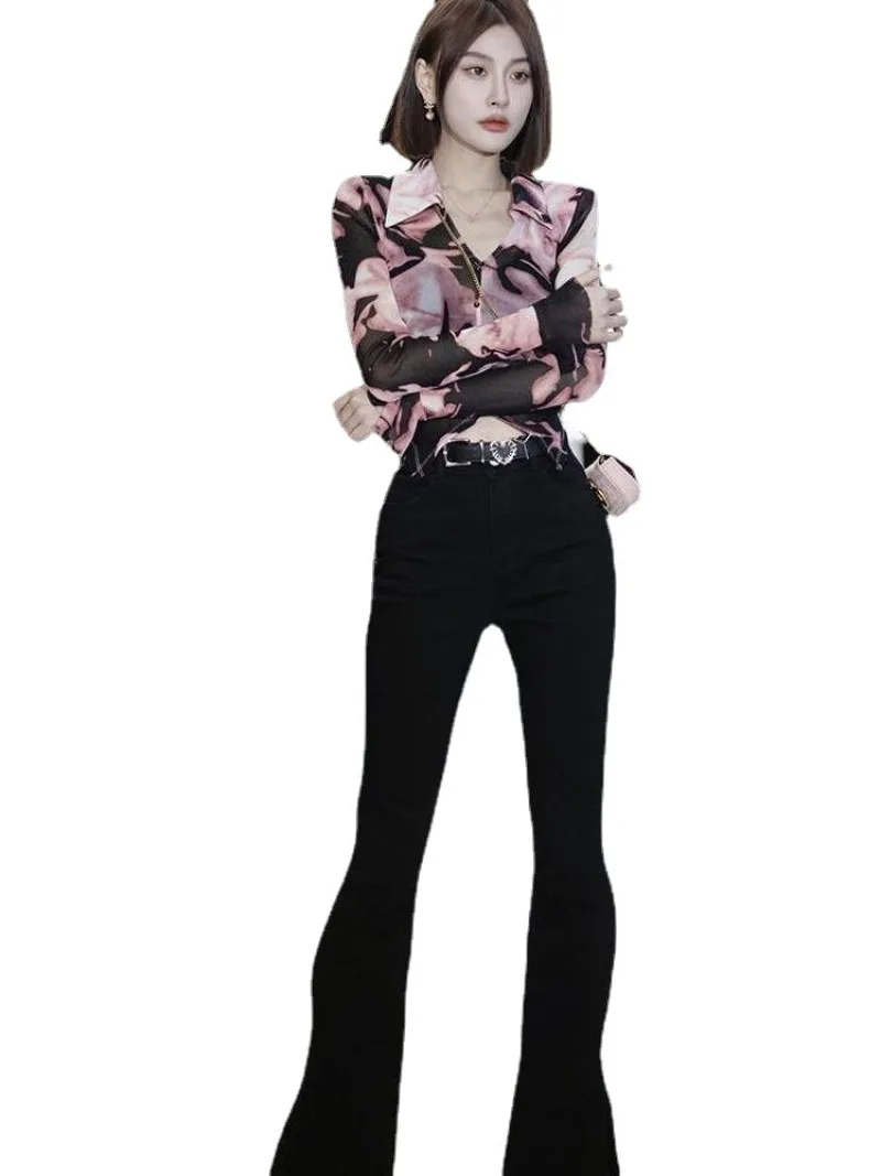 

Рубашка женская с V-образным вырезом, пикантная блузка с градиентным принтом, на пуговицах, с длинным рукавом, модная уличная одежда в Корейском стиле, топы