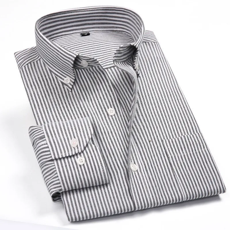 

Рубашка мужская повседневная из ткани Оксфорд, в клетку/в полоску, с длинными рукавами, приталенная, деловая, на пуговицах, на весну, 2023