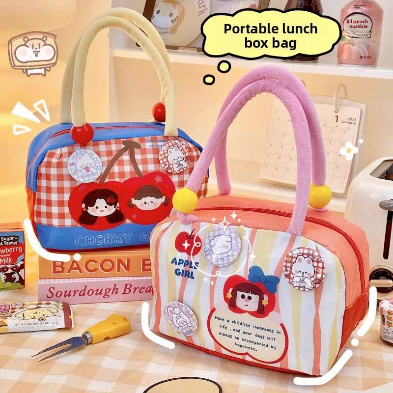 Фото Kawaii Cherry термосумка для обеда для женщин, работы, детей, школы, милая портативная изолированная сумка для ланча, сумка Bento, сумки для хранения еды №1