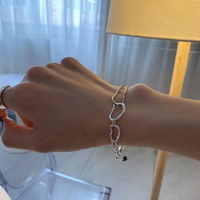 

WEIYUE Korea s925 Sterling Silver Love Chain Bracelet Female Retro Irregular Cold Bracelet Simple Jewelry Party Girlfriend Gift