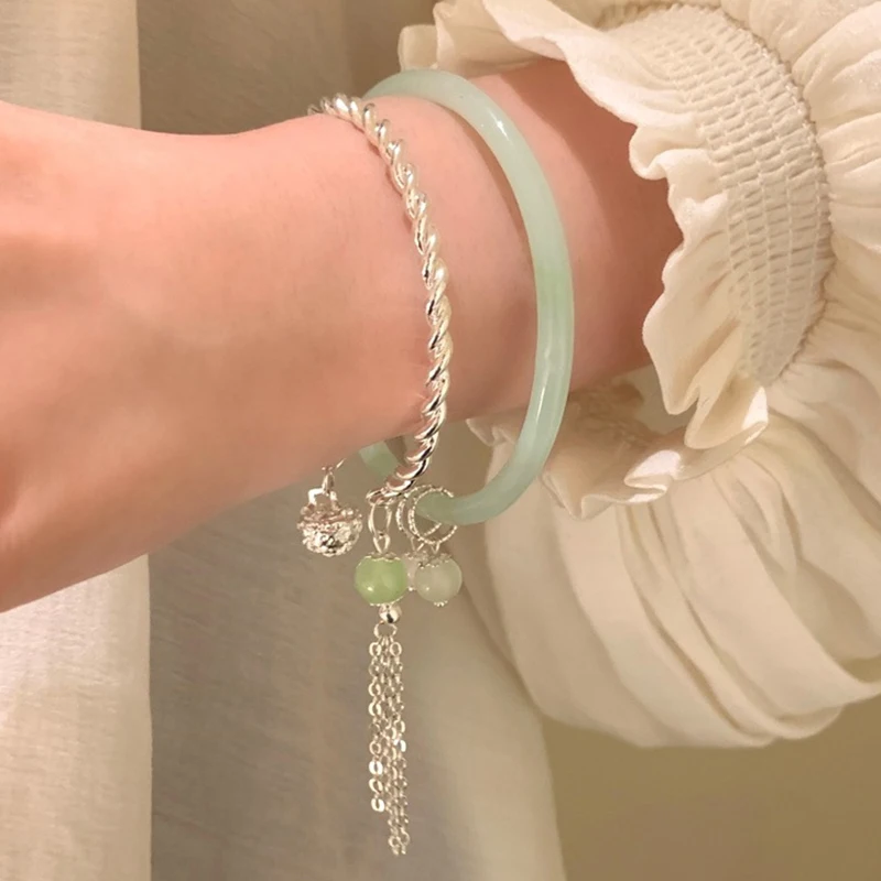1 шт. простой модный зеленый браслет с кисточкой двойное заклинание Серебряный