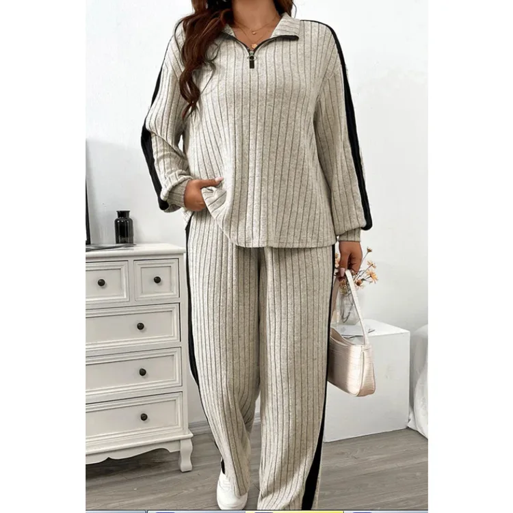 Женский спортивный костюм в рубчик топ с V-образным вырезом на молнии