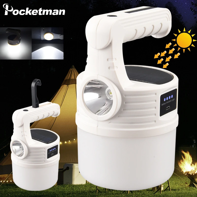 

24/42 LED Solar Camping Light USB Rechargable Night Stall Lights 10 Modes Waterproof Outdoor Lantern Emergency Bulb Hand Lamp