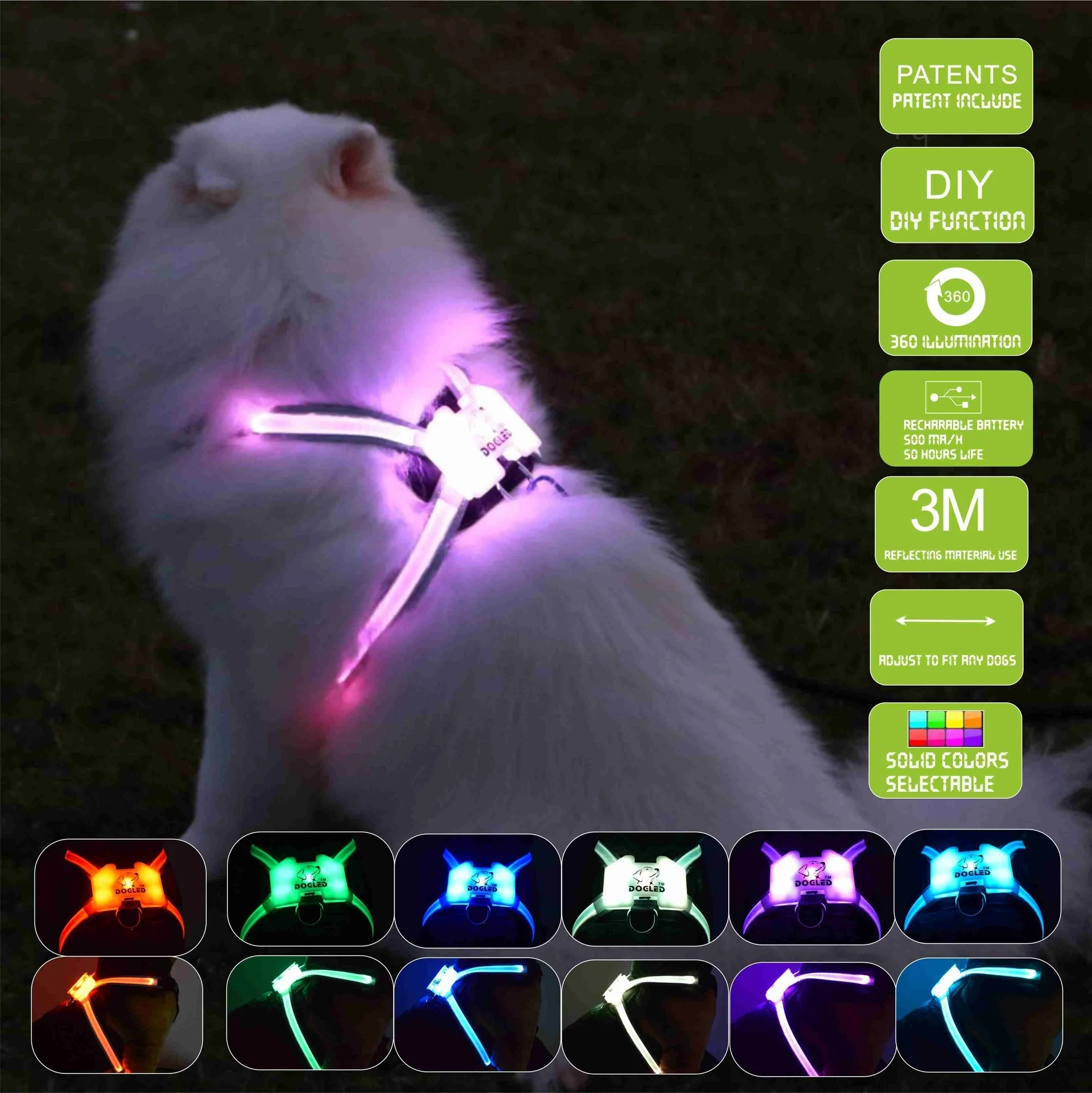 

Dog Comfortable High Quality Custom Night Super Bright Led Flashing Harness Reflective Lights Personalized Nylon Quick Release