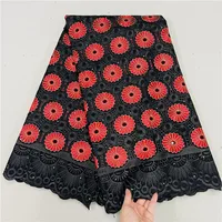 Black African Cotton 100% Fabric Swiss Voile Lace In Switzerland Material Embroidery Cloth Broderie Tissu Coton For Dress NC66