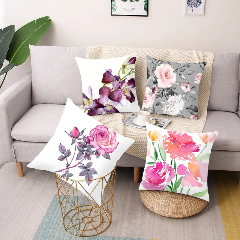 

Floral Print Square Throw Pillow Cushion Cover Car Sofa Office Chair Pillow Case Simple Home Furnishing Decoration