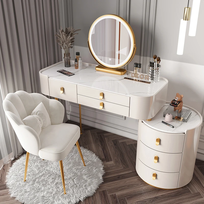 

Роскошное большое зеркало для хранения макияжа, китайский скандинавский Белый Многофункциональный туалетный столик, современная мебель для спальни