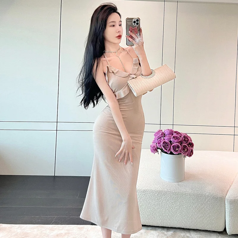 

Женское облегающее платье-Русалка, Привлекательное платье средней длины с открытой спиной и вырезом-лодочкой, модель Y4ZR на лето, 2023