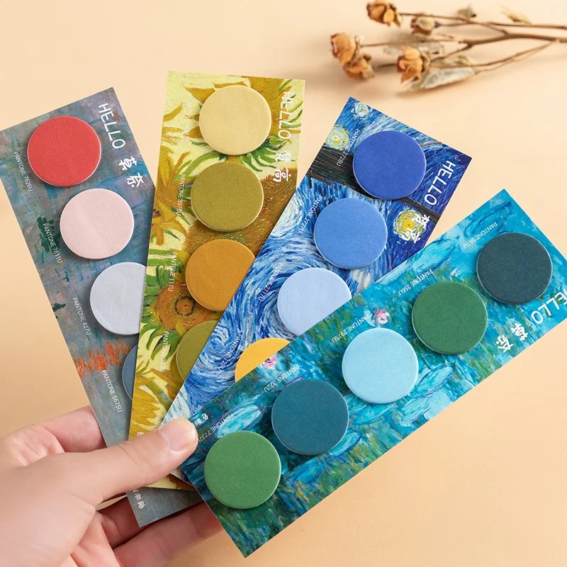 

70 Sheets Color Round Sticky Notes Small Painter Combination N Times Stickers Oil Painting Hand Account Stickers Index Stickers