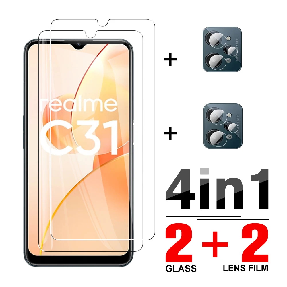 

4 в 1 чехол из закаленного стекла для Realme C31, защита экрана Realmi C31 C 31 31c realmec31 RMX3501, защитная пленка для объектива камеры дюйма