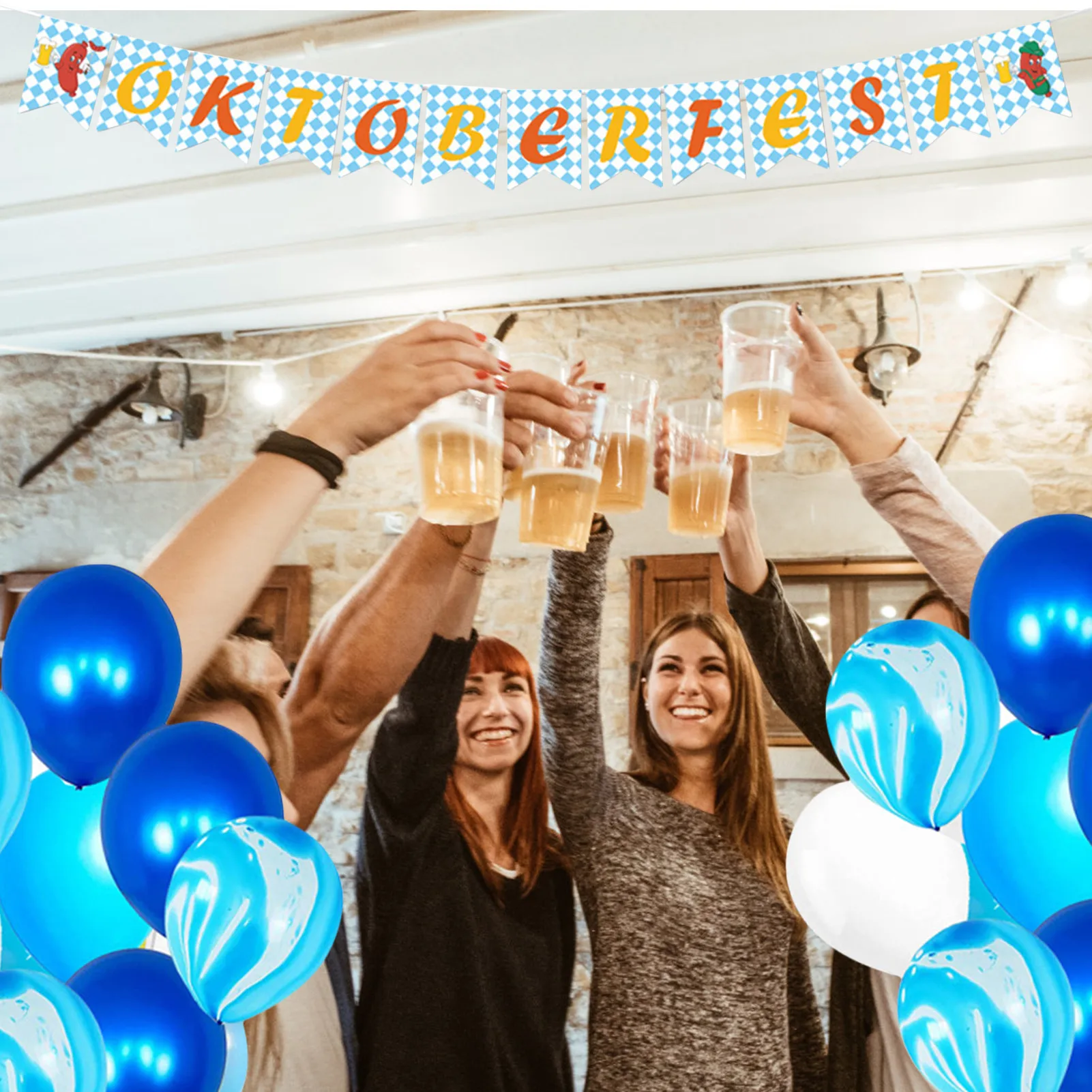 

German Oktoberfest Party Decoration Sets Blue And White Oktoberfest Banner Flag Crown Balloon Decor Durable Blue White Balloons