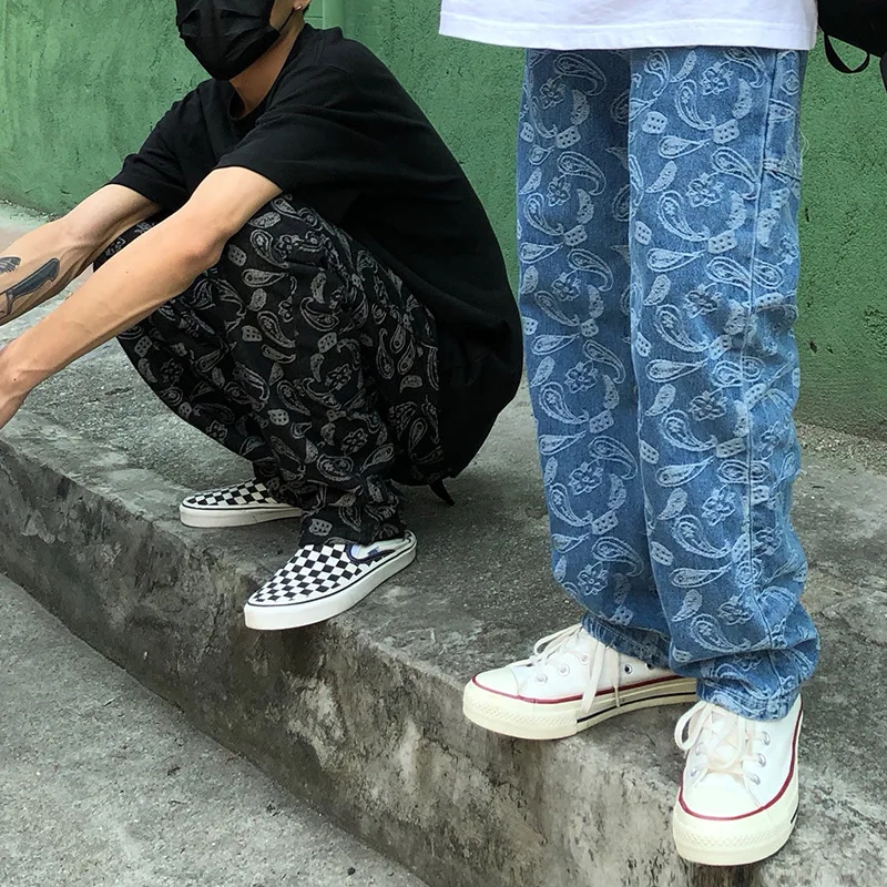 Women Fashion New Street Hip Hop Embroidery Jeans Loose Straight Leg Retro Men and Women Jeans Punk Loose Jeans Hip Hop Jeans