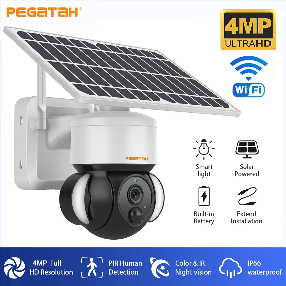 

4G WiFi Solar Camera Outdoor Night Vision PTZ IP Camera with Solar Panel Recharge Battery 4MP CCTV Video Surveillance Cameras