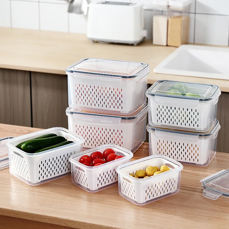 

Refrigerator Storage Box Draining Fresh-keeping Box Plastic Multi-functional Portable Partition Lunch Box Fruit Storage Box
