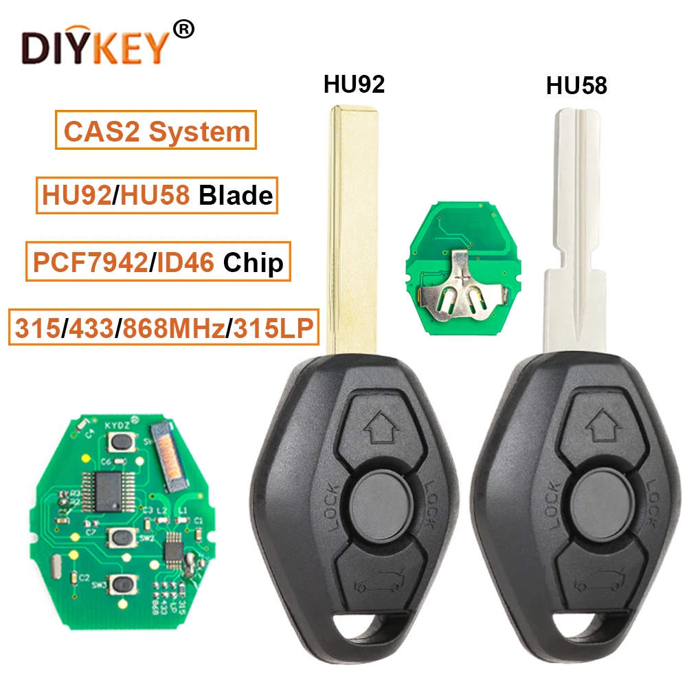 

Пульт дистанционного управления DIYKEY CAS2 System 3B 315/433/868 МГц/315LP ID46 чип для BMW 5 6 серии E60 E63 HU92/HU58 Blade FCC:KR55WK47993