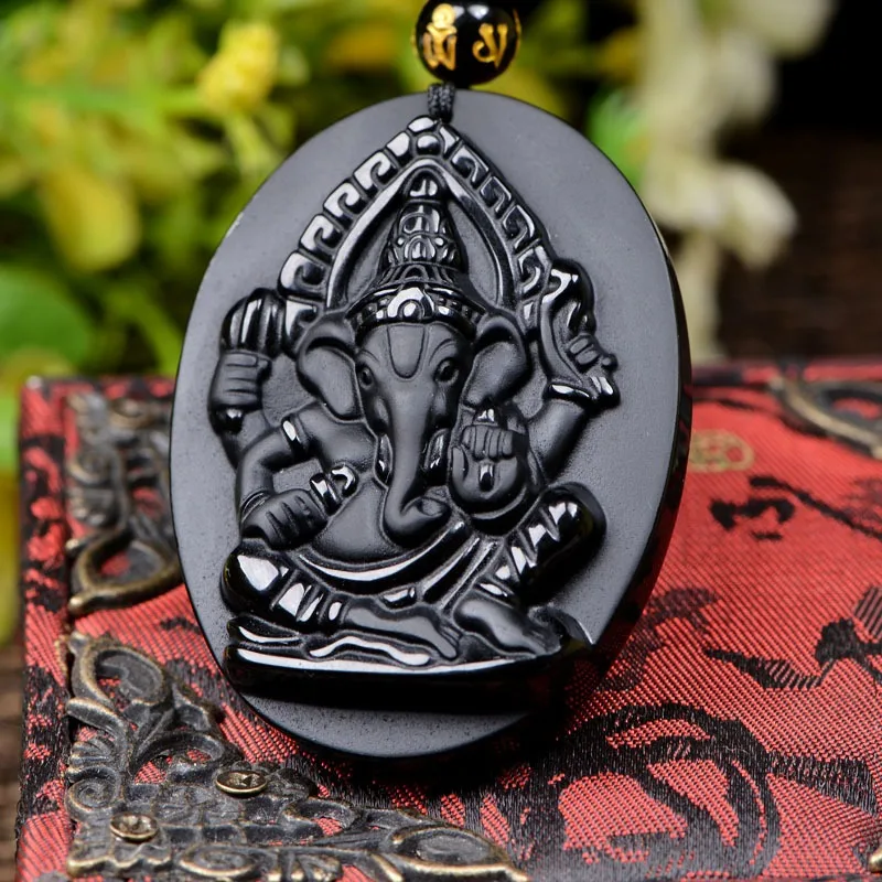 

Natural Black Obsidian Elephant God Pendant Necklace Bead Fashion Charm Jewelry Accessories Gemstone Amulet Gifts for Women Men