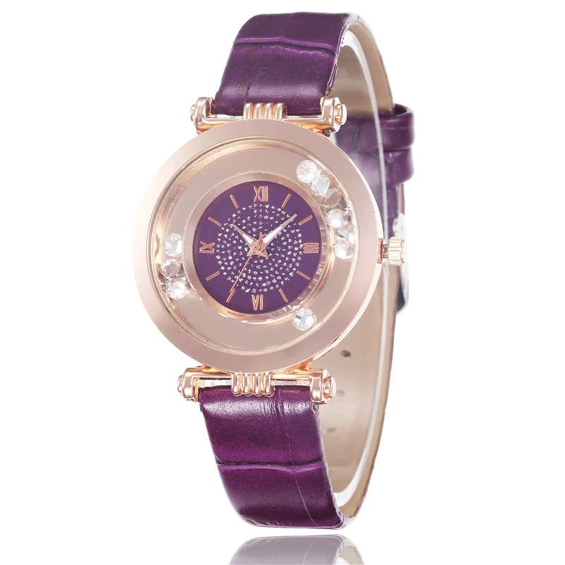 

Watches Women Fashion Flow Rhinestone Rome Quartz Watch Female Rose Gold Leather Wristwatches Ladies Gift Relogio Masculino