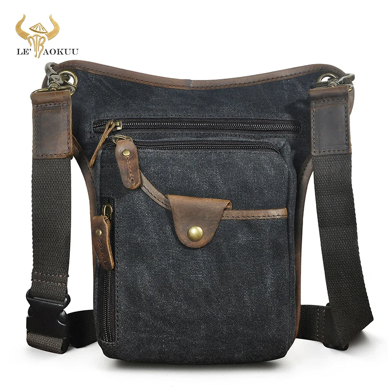 

Canvas+Quality Leather Design Classic One Shoulder Sling Bag Travel Fanny Waist Belt Pack Drop Thigh Leg Bag For Men Male 211-5