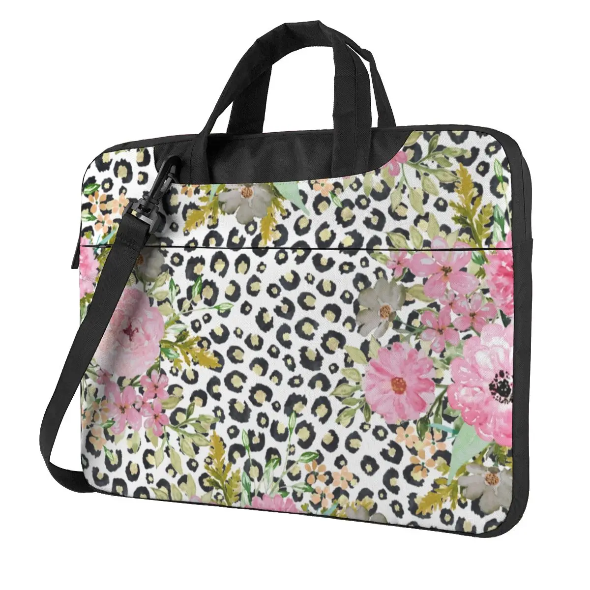 

Elegant Leopard Print Laptop Bag Pink Floral Design For Macbook Air Pro HP Huawei Microsoft Fashion Waterproof Case 15.6 Pouch