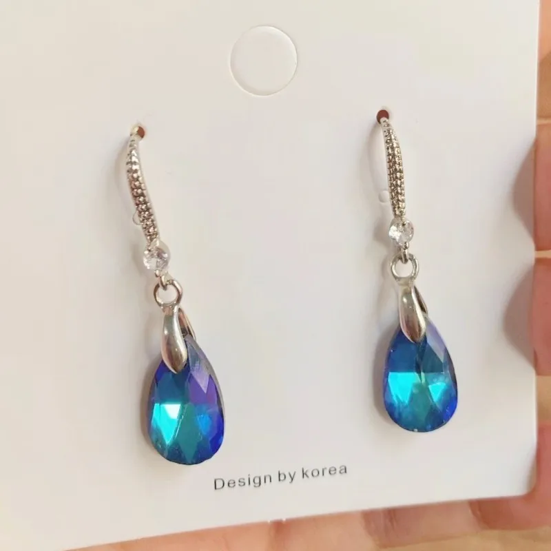 Luxury Earrings for Women Droplet Drop Earrings Colorful Blue Crystal Pendant Women Jewelry Anniversary Gift Jewelry Accessories images - 6