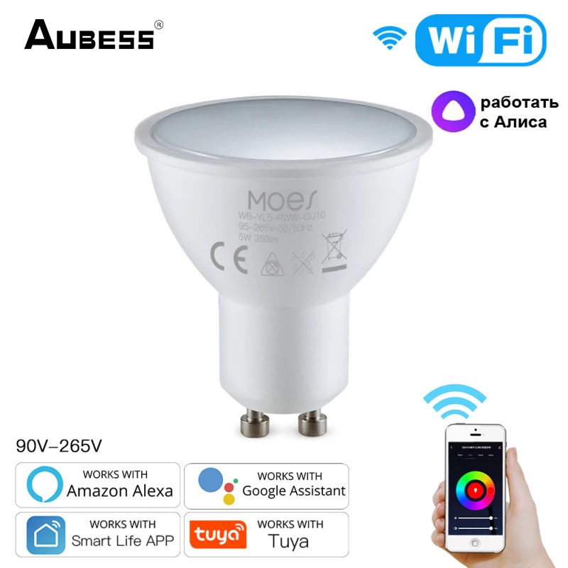 

Aubess Tuya WiFi Smart LED Bulbs Spotlight GU10 5W Dimmable Lamps Smart Life/Tuya Remote Control Work With Alexa Google Home