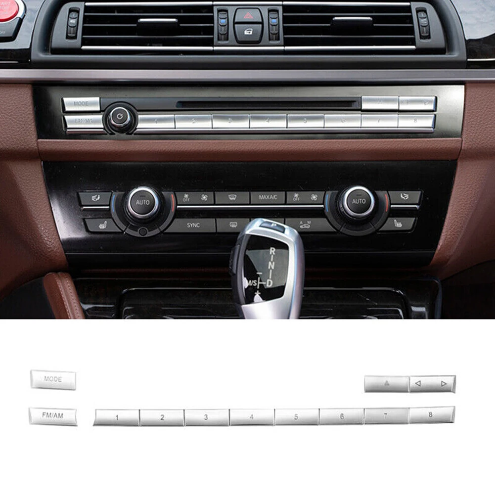 

12pcs Car Center Console Trim For BMW 5 6 7 Series 5GT F10 Chrome 12pcs Center CD MODE FM/AM Button Trim Cover