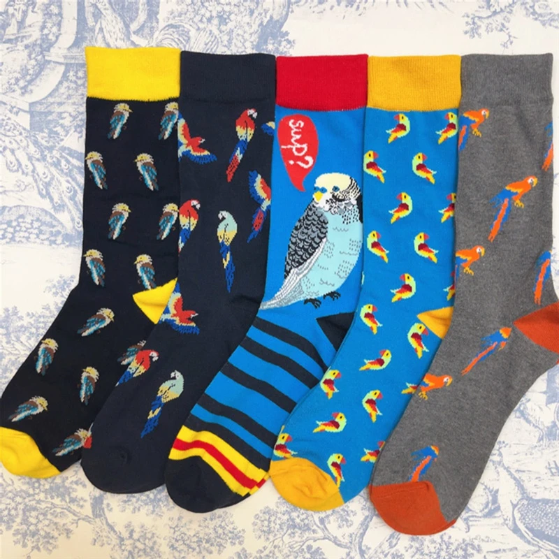 Взрослый экипаж забавные милые носки с изображением птицы попугая попугай белый