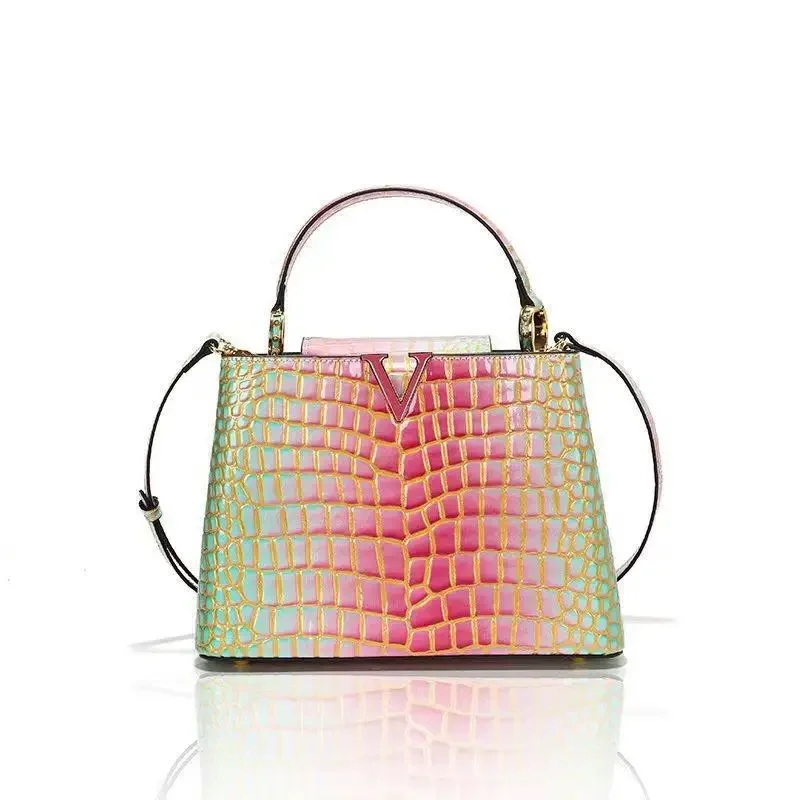

Genuine Leather Gradient Crocodile Pattern Women Handbags Tote Bag Female 2023 V-Shaped Shoudler Messenger Bags Luxury Fashion