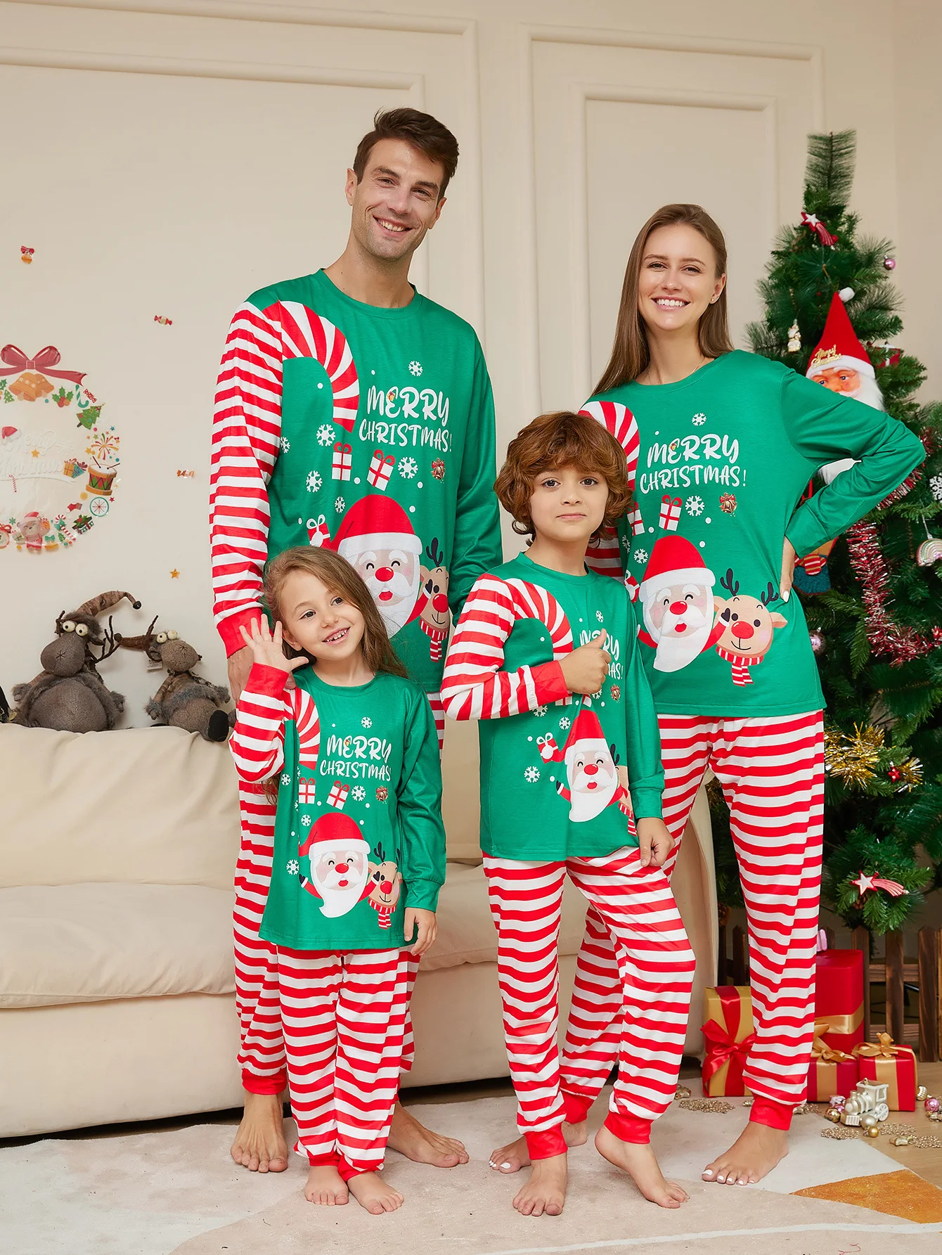 

Christmas Pajamas Family Set Xmas Pjs Matching Couples Long Sleeve Stripe Santa Printed Mommy Daughter Mother Kids Baby 2023 New