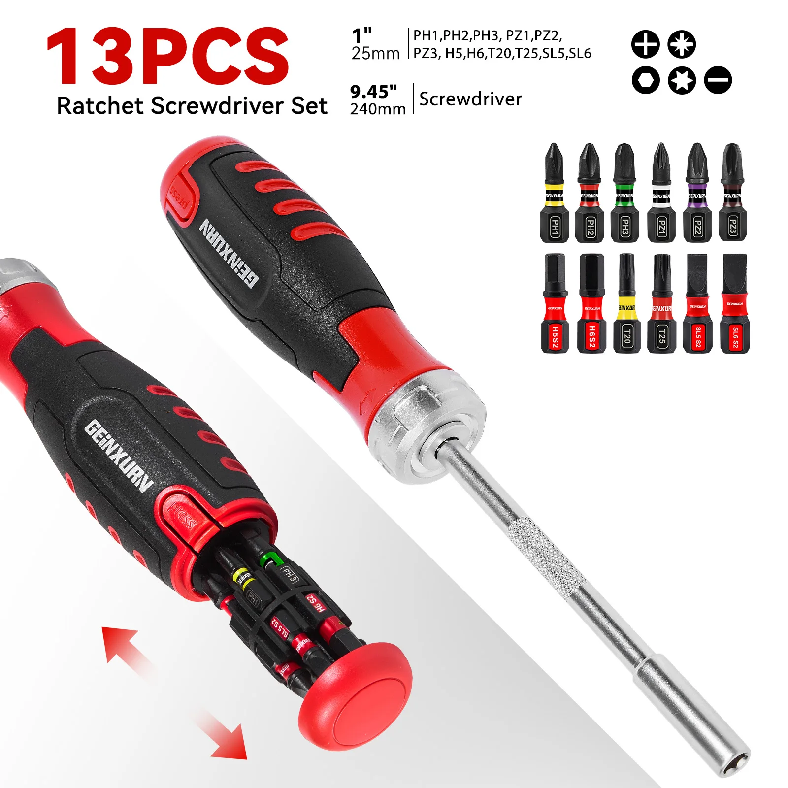 

Набор отверток Geinxurn 12 в 1 хромованадиевая сталь