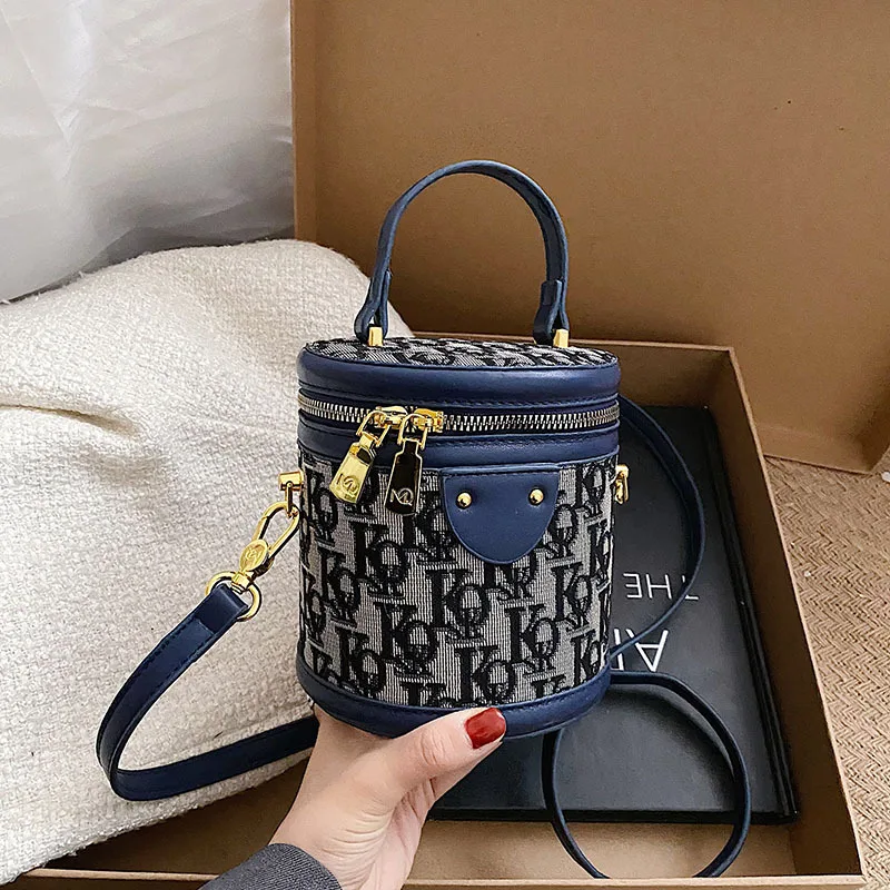

2022 New Women Trend Bucket Bag PU Leather Messenger Bag Women's Fashion Cylinder Texture Niche Portable Crossbady Bag Handbag