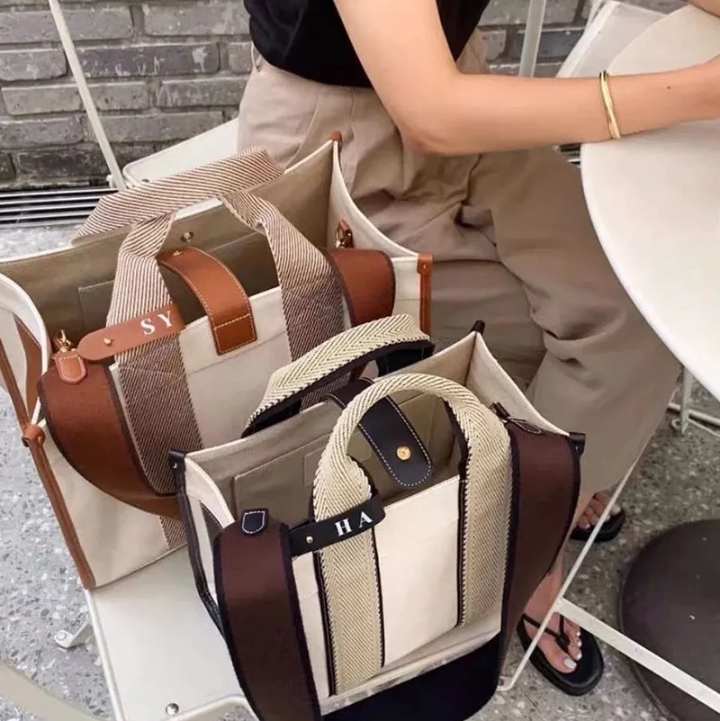 

Casual Striped Canvas Large Tote Bag Designer Women Handbags Luxury Shoulder Crossbody Bags Big Shopper Purse Travel Sac