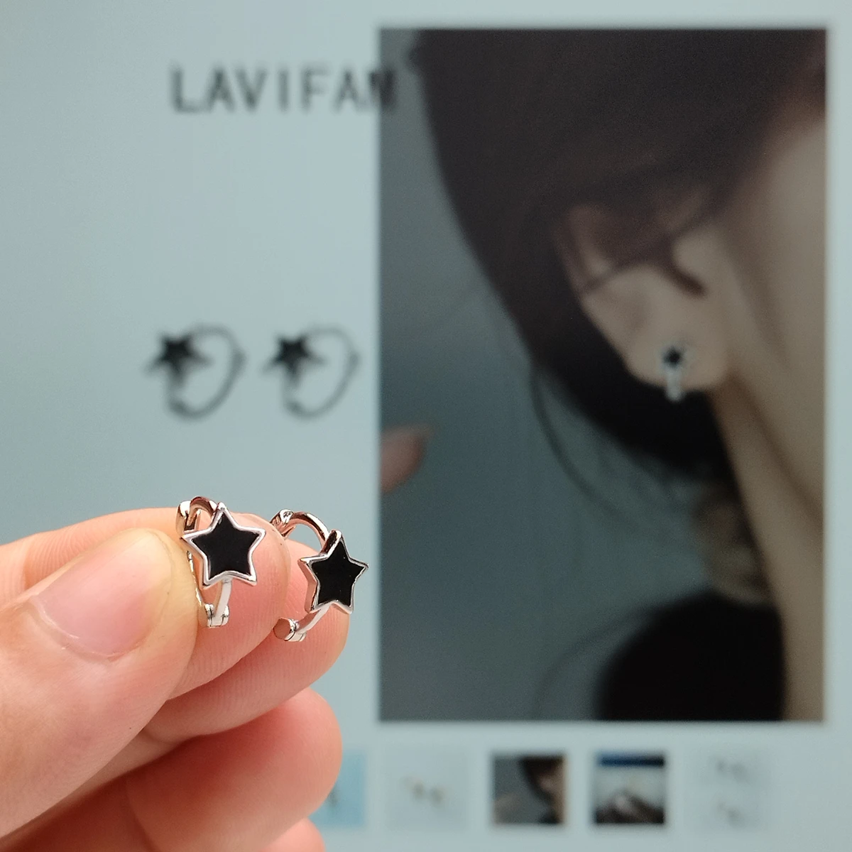 Серьги-кольца женские из серебра 925 пробы с черной звездой |