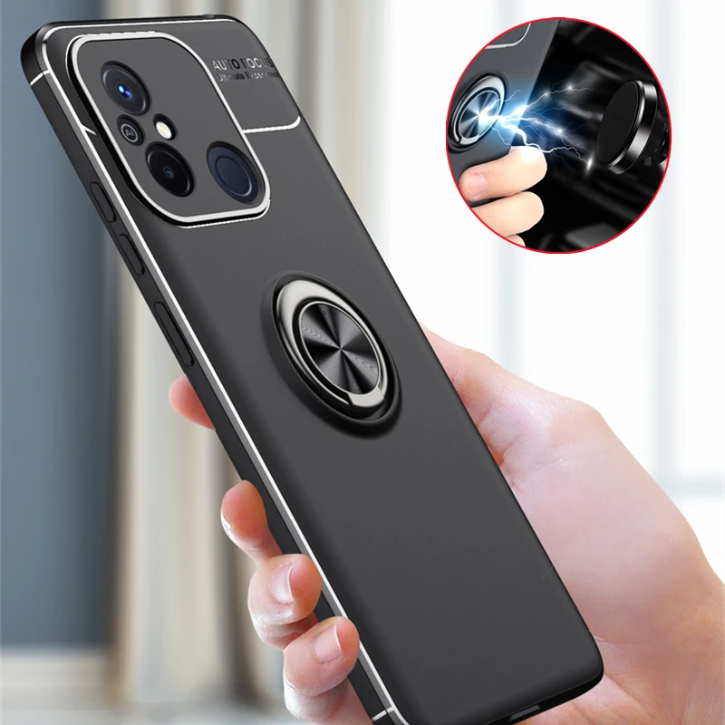 

For Redmi 12C Case Cover Xiaomi Redmi 12C Capas New Shockproof Phone Bumper Back Armor Ring Soft TPU Holder For Fundas Redmi 12C