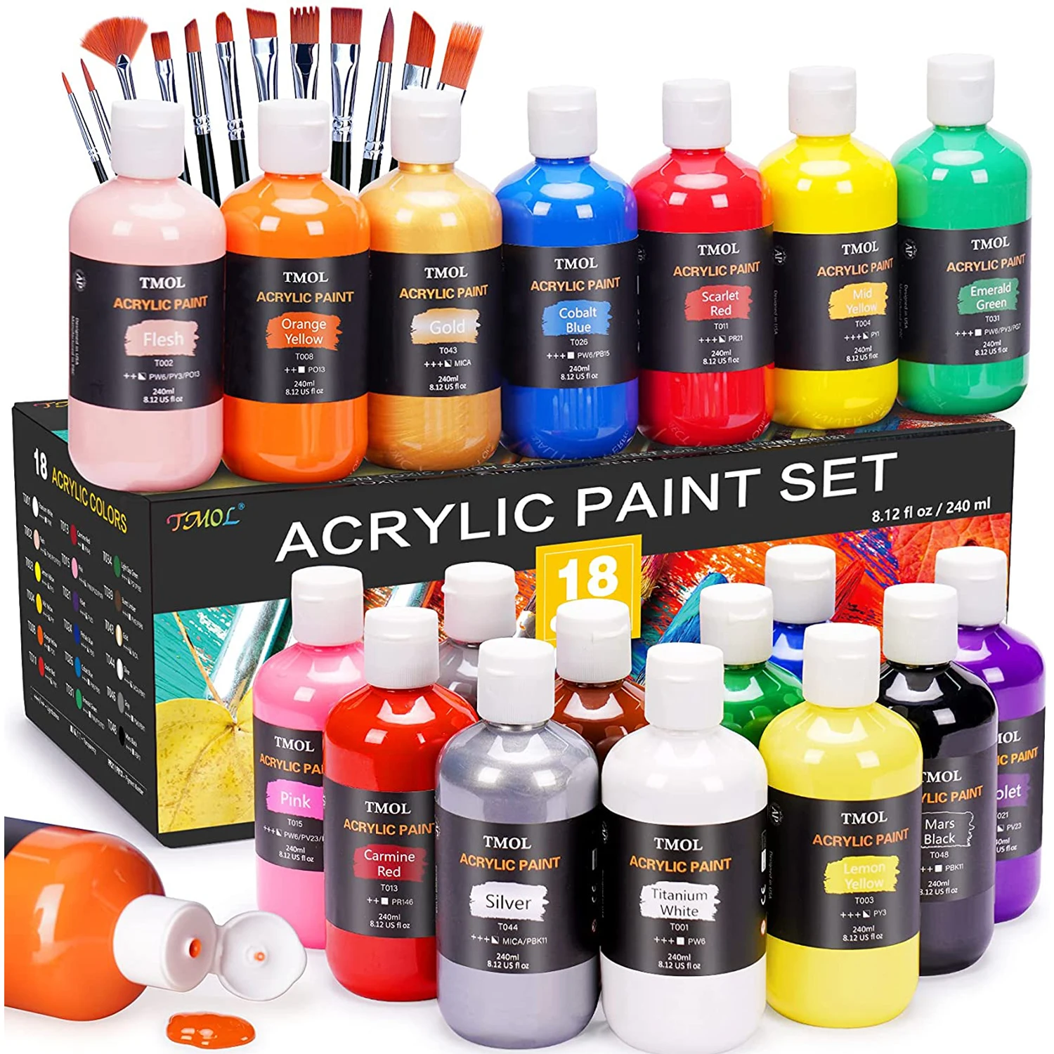 

Acrylic Paint Set, 18 Colors with 12 Art Brushes , Rich Pigments Lasting Quality for Beginners, Students & Professional Artist