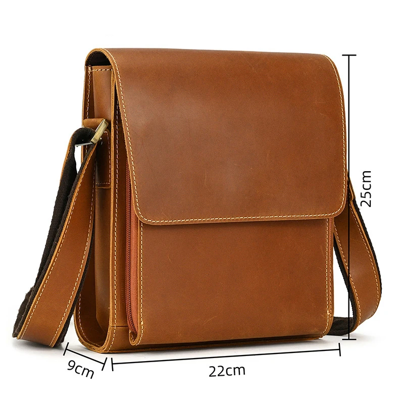 SCHLATUM 100%Genuine Leather Crazy Leather Horse Men's Messenger Bag Vintage Shoulder Bags for High Quality Male Crossbody Bag