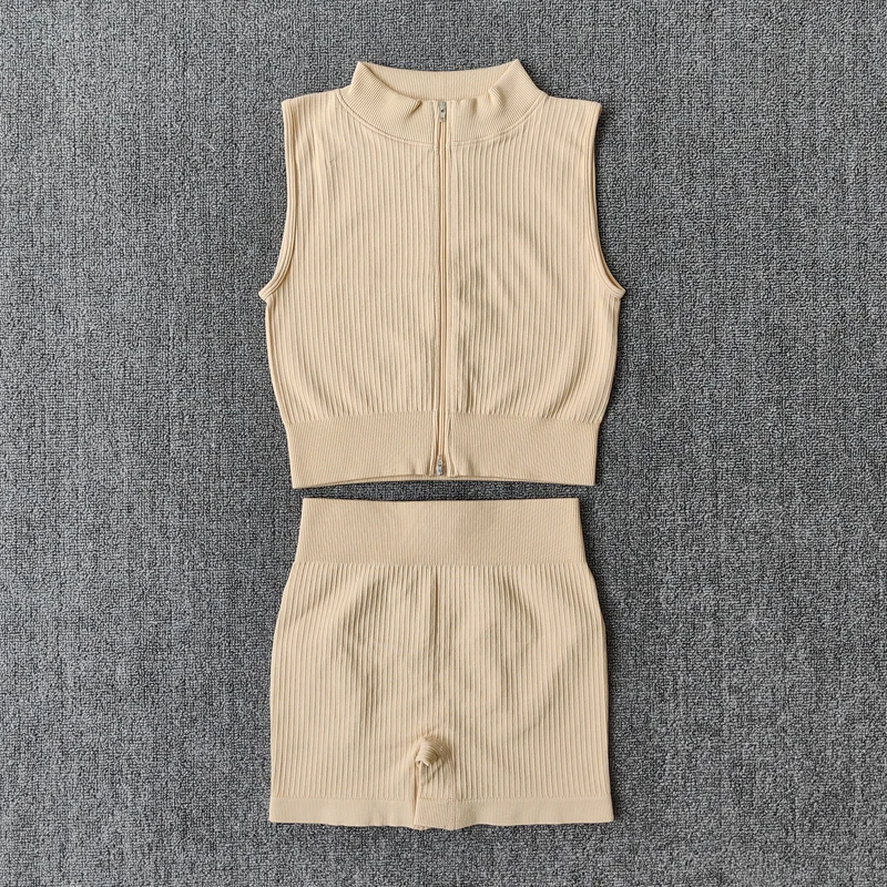 

Seamless Women Sport Suit Fitness Yoga Set Push Up Zipper Sport Vest Tops Workout Shorts Running Gym Clothing Sportswear