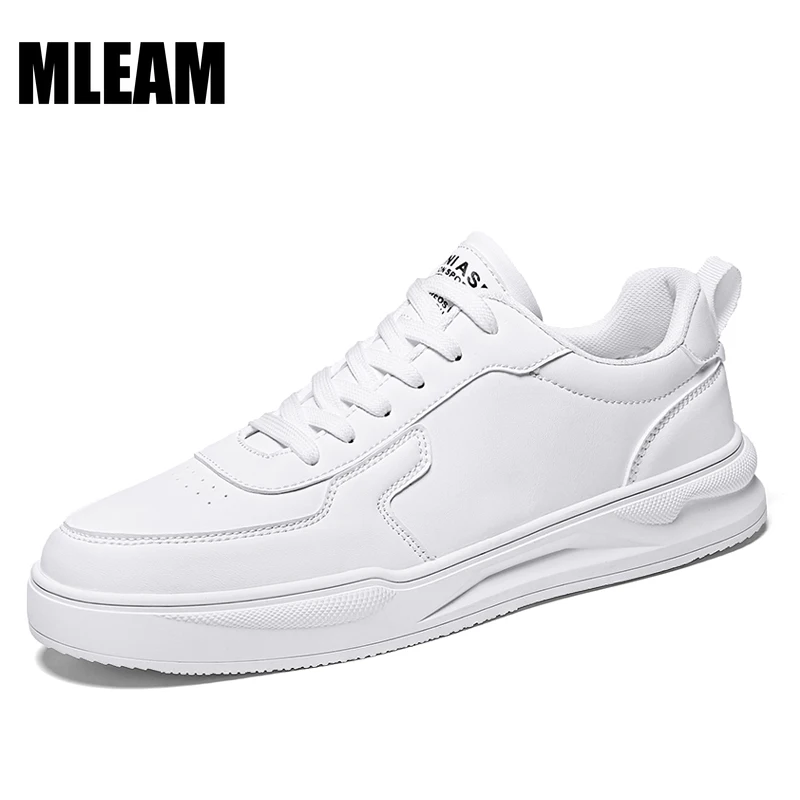 

Men Shoes Fashion Lace Up Leather Sneakers New Summer White Lightweight Breathable Board Men's Zapatillas Hombre Chaussure Homme